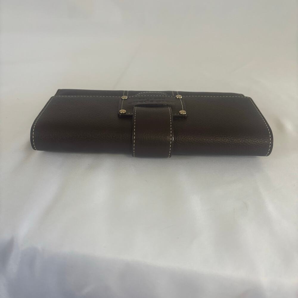 Kate Spade Brown Leather Checkbook Wallet ID Card Holder Coin Purse Folding - Picture 8 of 17